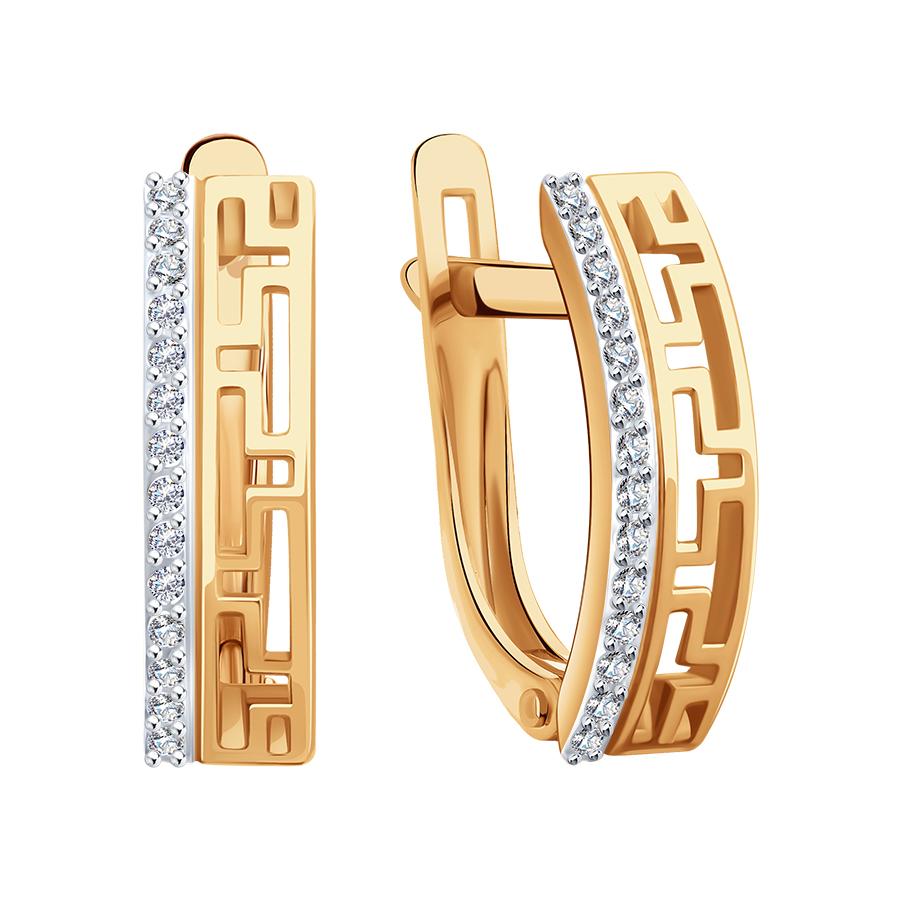 Серьги с английским замком Karatov, красное золото 585 проба, вставка фианит (Karatov, Россия)