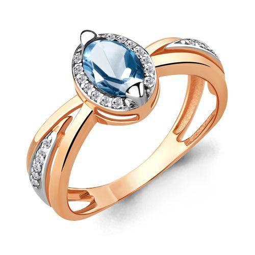Кольцо декоративное Aquamarine, красное золото 585 проба, вставка фианит