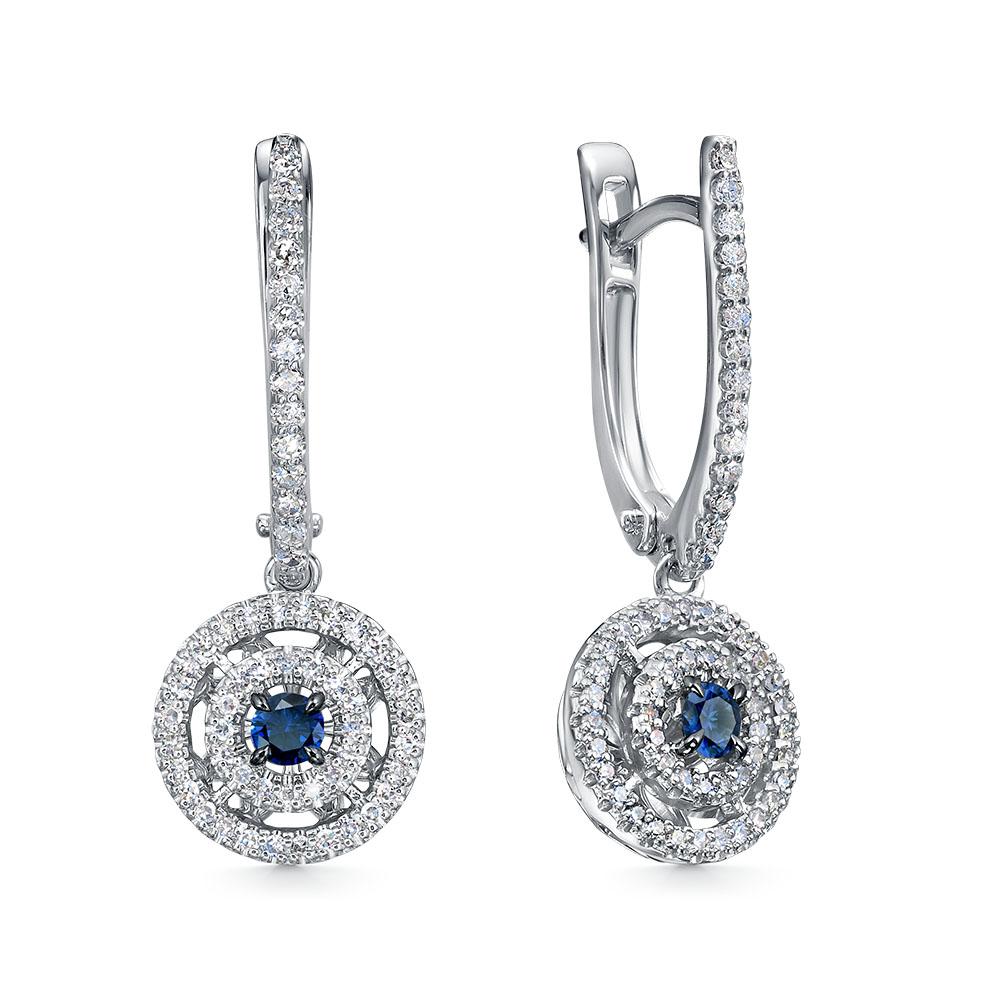 Серьги длинные RoseGrace, белое золото 585 проба, вставка бриллиант/сапфир (RoseGrace, Россия)