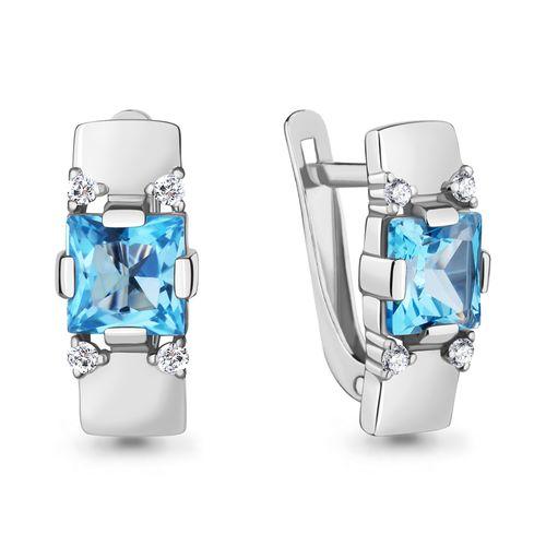 Серьги с английским замком Aquamarine,  серебро 925 проба, вставка фианит (Aquamarine, Россия)