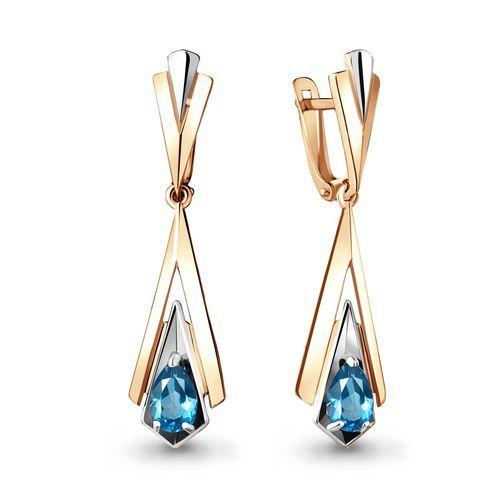 Серьги длинные Aquamarine, красное золото 585 проба, вставка топаз