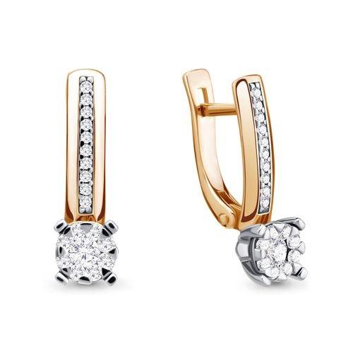 Серьги с английским замком Aquamarine, красное золото 585 проба, вставка бриллиант (Aquamarine, Россия)