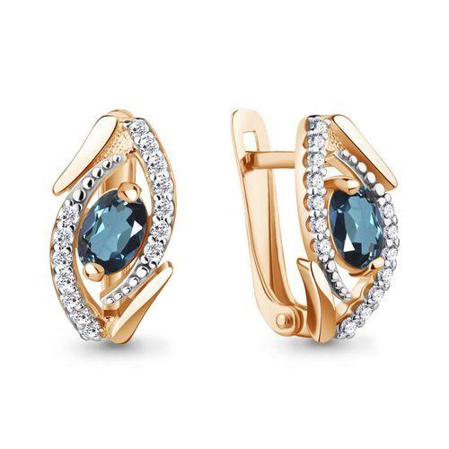 Серьги с английским замком Aquamarine, красное золото 585 проба, вставка фианит