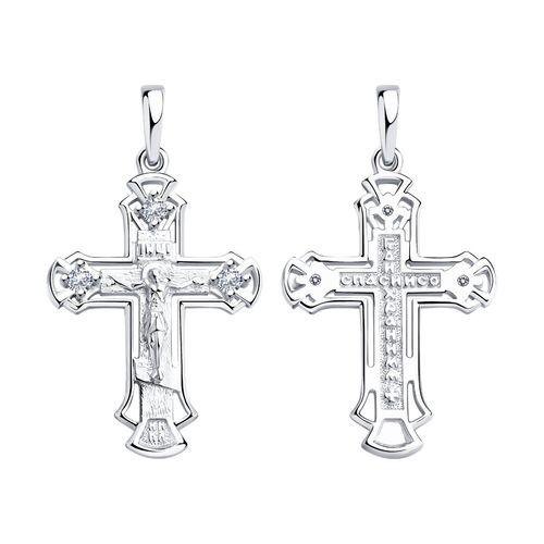 Подвеска крест православный Diamant,  серебро 925 проба, вставка фианит (Diamant, Россия)