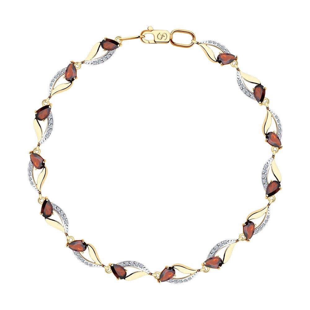 Браслет декоративный, красное золото 585 проба, вставка фианит/гранат (Россия)