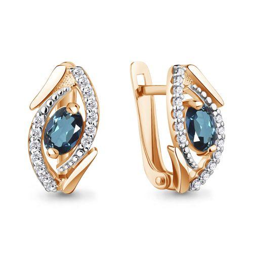 Серьги с английским замком Aquamarine, красное золото 585 проба, вставка фианит (Aquamarine, Россия)