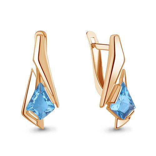 Серьги с английским замком Aquamarine, красное золото 585 проба