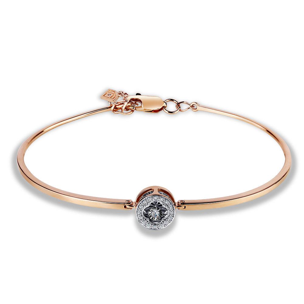 Браслет жесткий, красное золото 585 проба, вставка бриллиант