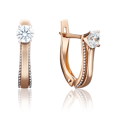 Серьги с английским замком Platina Jewellery, красное золото 585 проба, вставка фианит