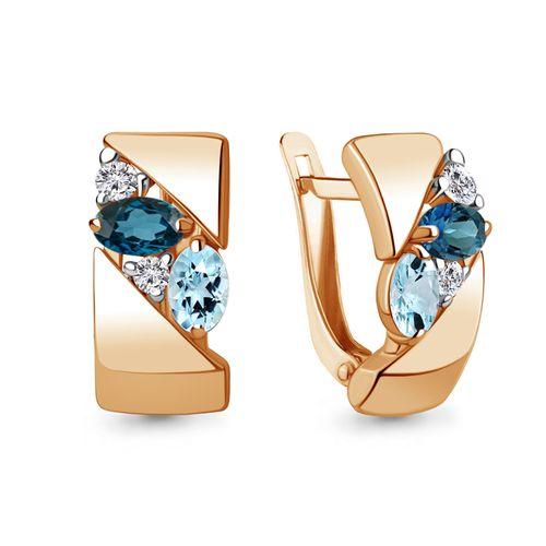 Серьги с английским замком Aquamarine, красное золото 585 проба, вставка фианит (Aquamarine, Россия)