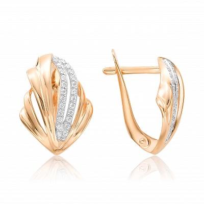Серьги с английским замком TALANT, красное золото 585 проба, вставка фианит (TALANT, Россия)