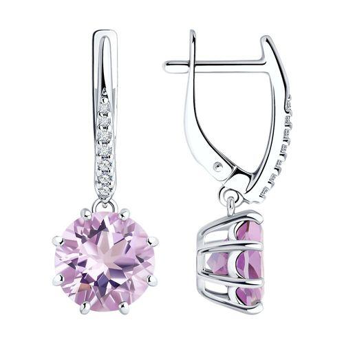 Серьги длинные Diamant,  серебро 925 проба, вставка фианит/аметист