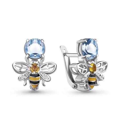 Серьги с английским замком Aquamarine,  серебро 925 проба, вставка фианит (Aquamarine, Россия)