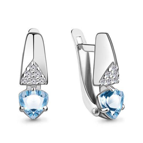 Серьги с английским замком Aquamarine,  серебро 925 проба, вставка фианит