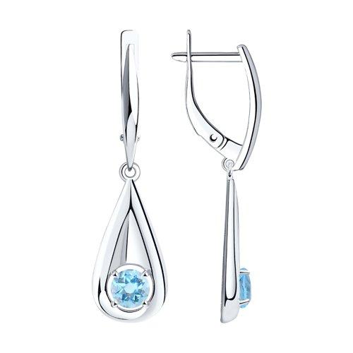 Серьги длинные Diamant,  серебро 925 проба, вставка топаз