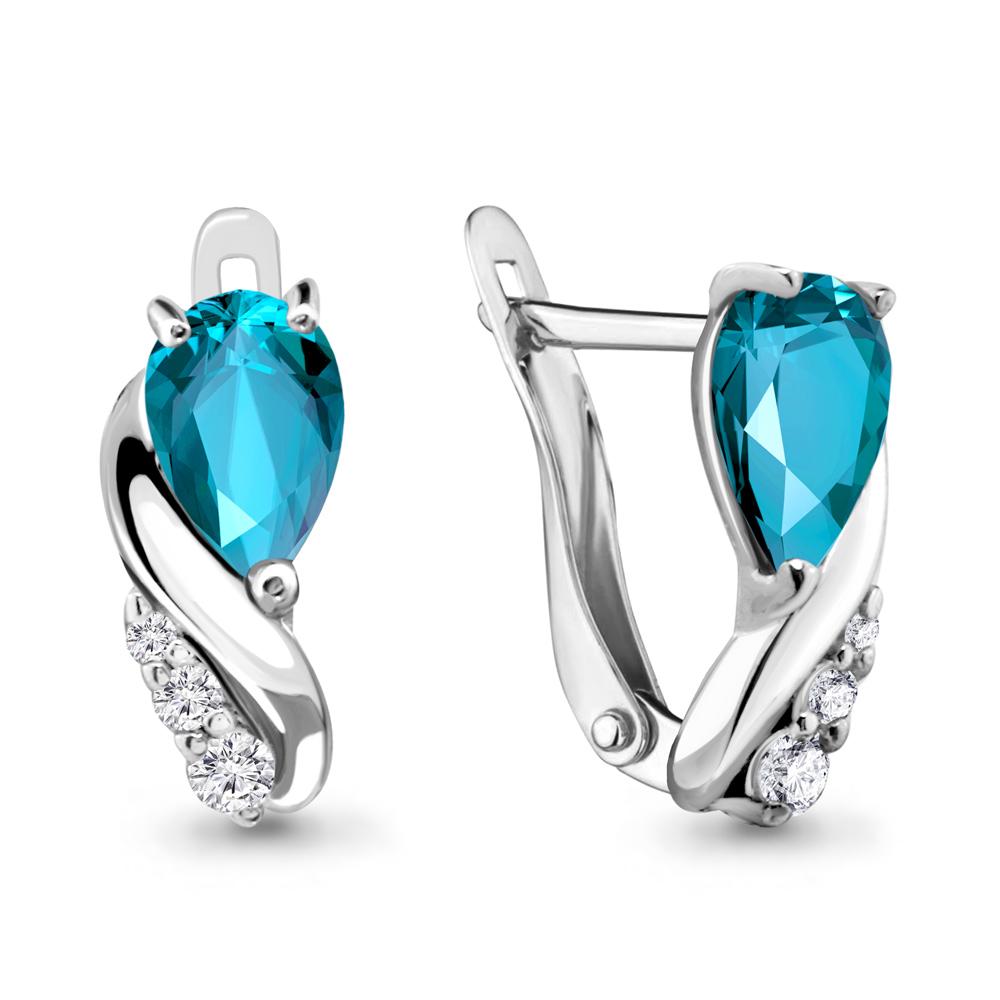 Серьги с английским замком Aquamarine,  серебро 925 проба, вставка фианит