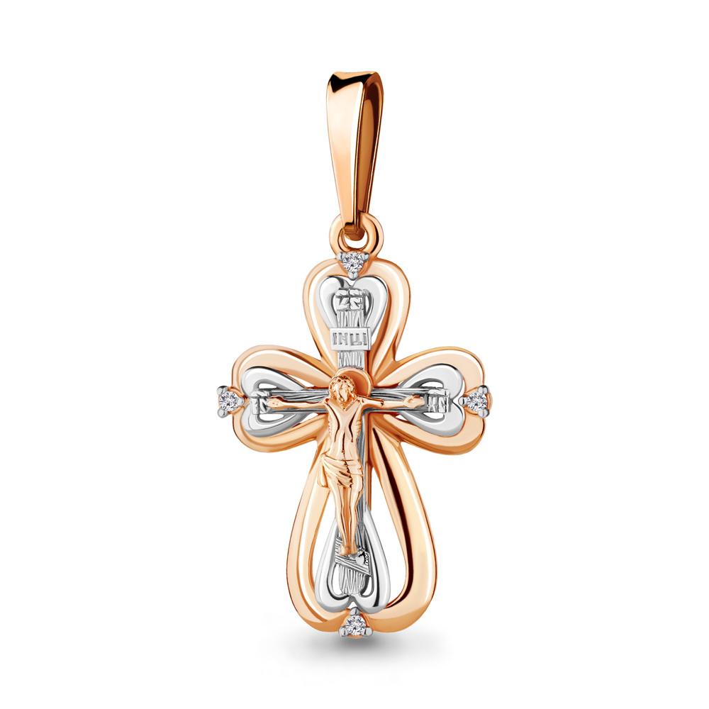 Подвеска крестик Aquamarine, красное золото 585 проба, вставка фианит (Aquamarine, Россия)