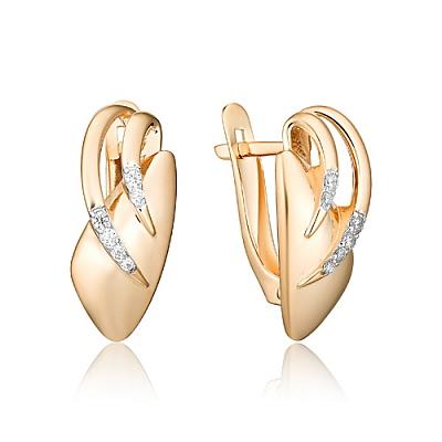 Серьги с английским замком TALANT, красное золото 585 проба, вставка фианит (TALANT, Россия)