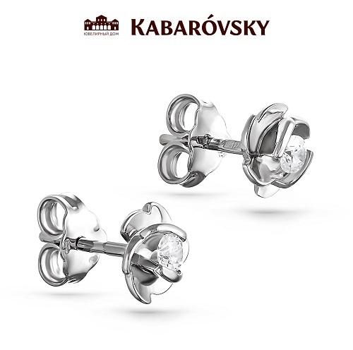 Серьги пусеты KABAROVSKY,  серебро 925 проба, вставка фианит