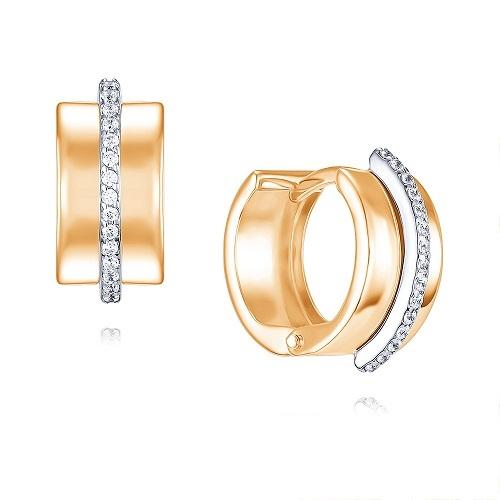 Серьги с английским замком ZOLOTYE UZORY, красное золото 585 проба, вставка цирконий (ZOLOTYE UZORY, Россия)