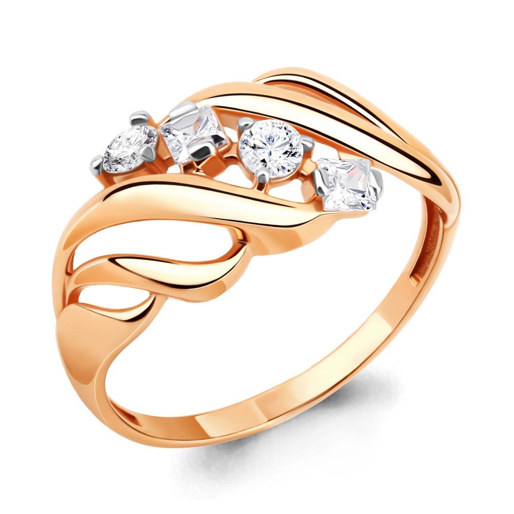 Кольцо декоративное Aquamarine, красное золото 585 проба, вставка фианит (Aquamarine, Россия)