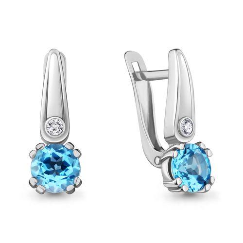 Серьги с английским замком Aquamarine,  серебро 925 проба, вставка фианит (Aquamarine, Россия)