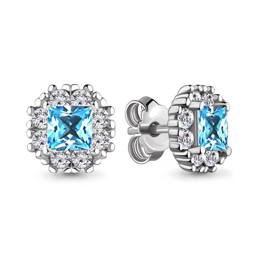 Серьги пусеты Aquamarine,  серебро 925 проба, вставка стекло