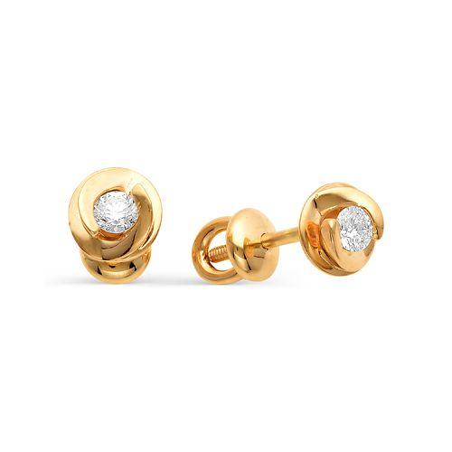 Серьги пусеты, красное золото 585 проба, вставка фианит (Беларусь)