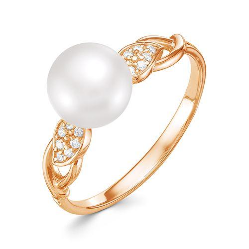 Кольцо декоративное Zlato, красное золото 585 проба, вставка фианит/жемчуг (Zlato, Россия)