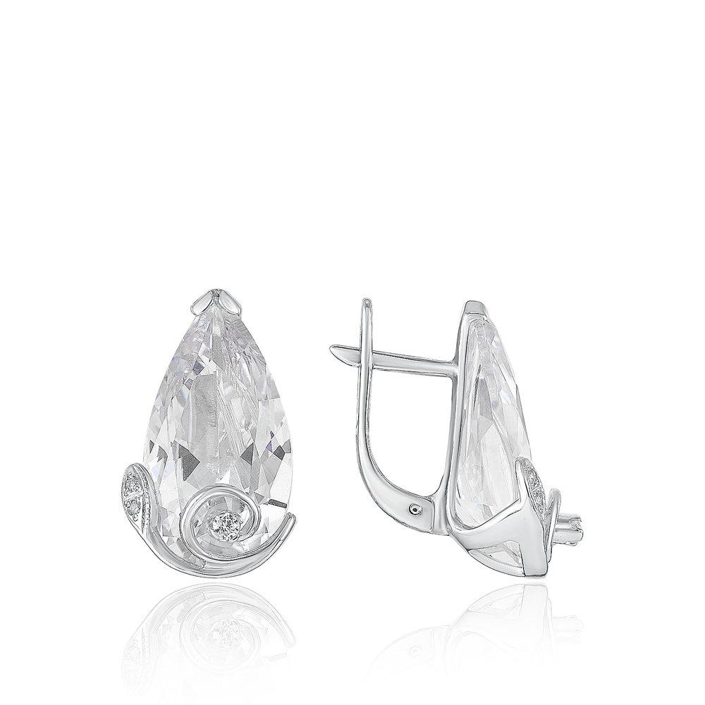 Серьги с английским замком,  серебро 925 проба, вставка фианит (Россия)