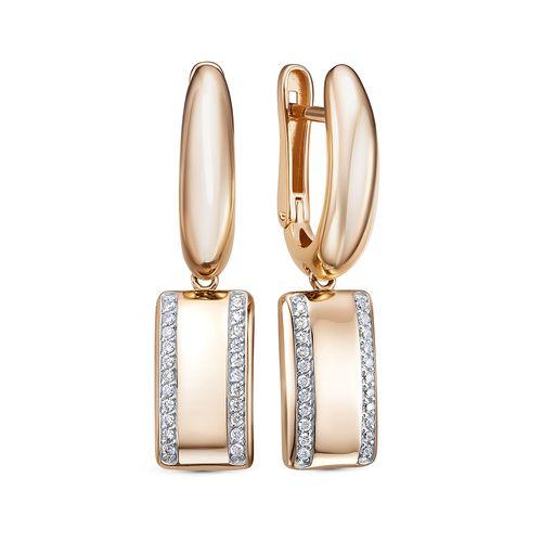 Серьги длинные Berger, красное золото 585 проба, вставка фианит