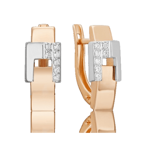 Серьги с английским замком Platina Jewellery, красное золото 585 проба, вставка фианит