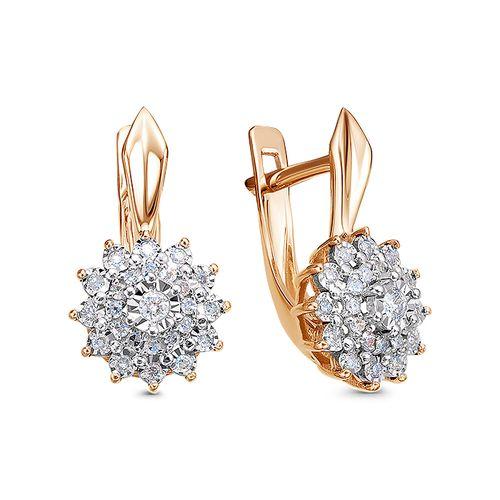 Серьги с английским замком Bellissima, красное золото 585 проба, вставка бриллиант (Bellissima, Россия)