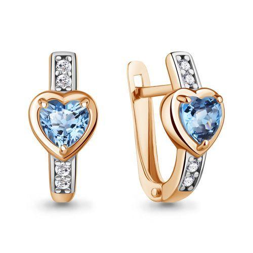 Серьги с английским замком Aquamarine, красное золото 585 проба, вставка фианит