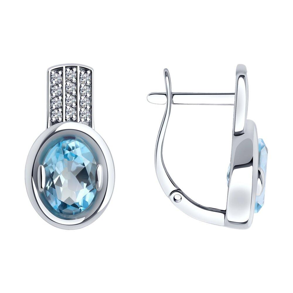 Серьги с английским замком, белое золото 585 проба, вставка фианит/топаз (Россия)