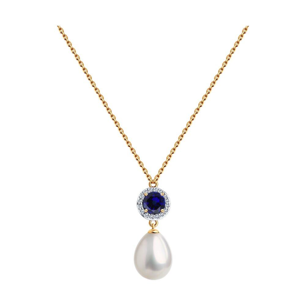 Колье, красное золото 585 проба, вставка фианит/жемчуг/корунд (Россия) — от 2162.16 руб. в сети магазинов 7 карат забронировать в магазине Колье, красное золото 585 проба, вставка фианит/жемчуг/корунд