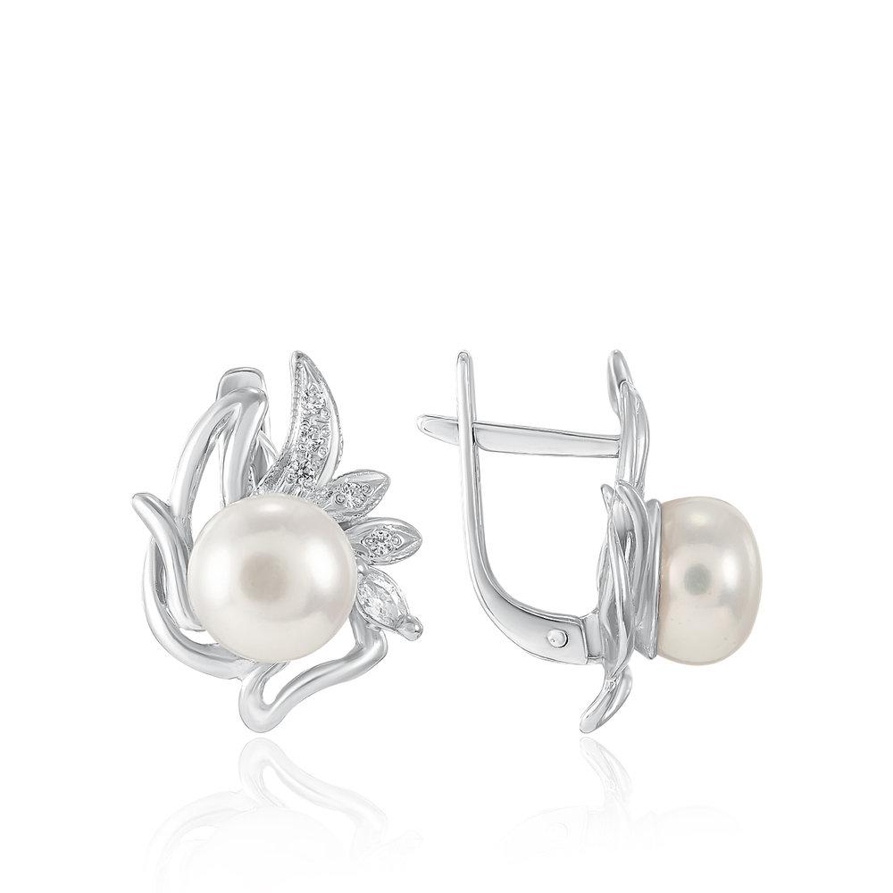 Серьги с английским замком,  серебро 925 проба, вставка жемчуг (Россия) — от 283.39 руб. в сети магазинов 7 карат забронировать в магазине Серьги с английским замком,  серебро 925 проба, вставка жемчуг