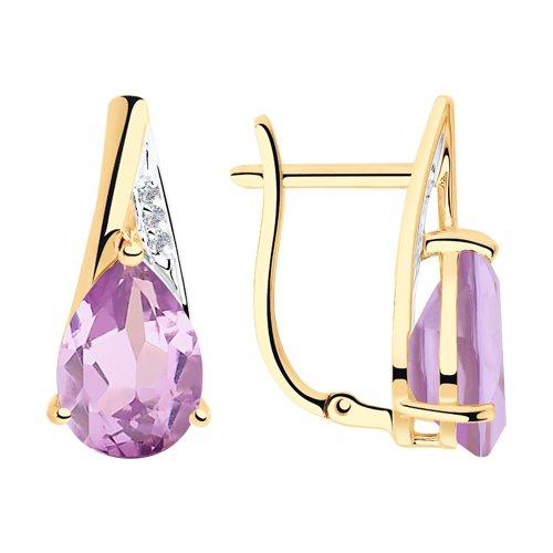 Серьги с английским замком SOKOLOV, красное золото 585 проба, вставка фианит/аметист (SOKOLOV, Россия) — от 1810.54 руб. в сети магазинов 7 карат забронировать в магазине Серьги с английским замком SOKOLOV, красное золото 585 проба, вставка фианит/аметист