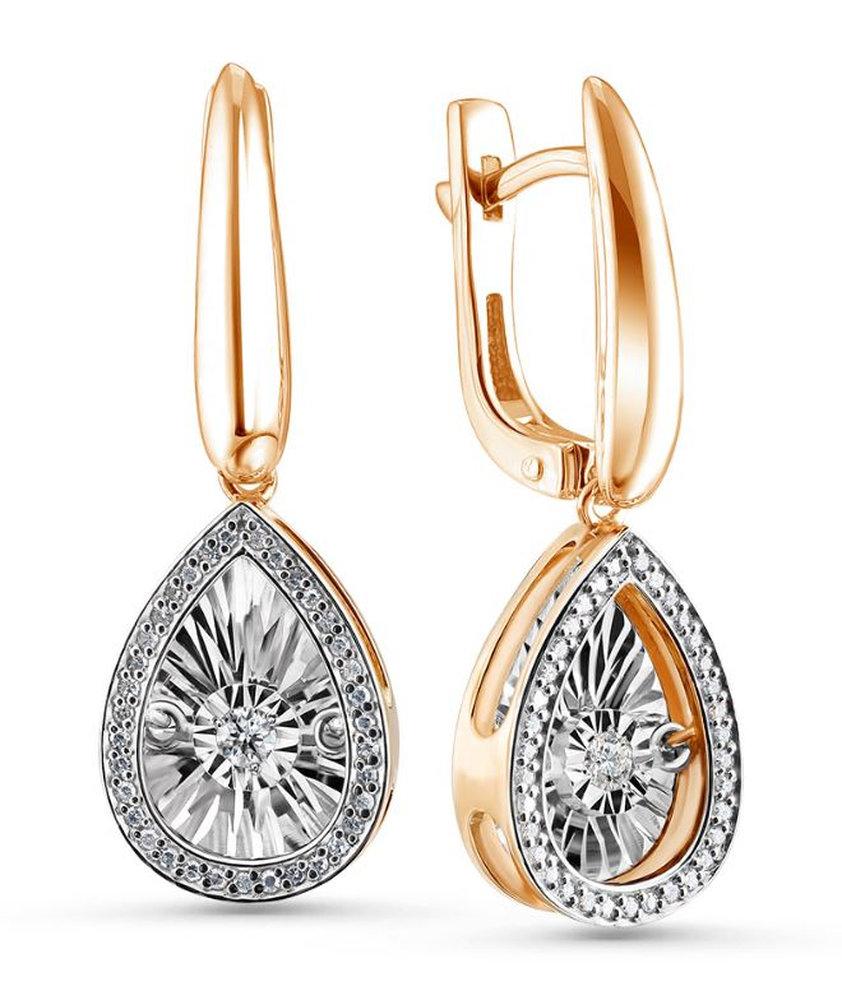 Серьги длинные, красное золото 585 проба, вставка бриллиант (Россия) — от 5873.31 руб. в сети магазинов 7 карат забронировать в магазине Серьги длинные, красное золото 585 проба, вставка бриллиант