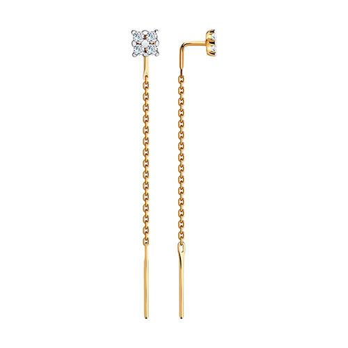 Серьги цепочки Diamant, красное золото 585 проба, вставка фианит (Diamant, Россия) — от 617.11 руб. в сети магазинов 7 карат забронировать в магазине Серьги цепочки Diamant, красное золото 585 проба, вставка фианит