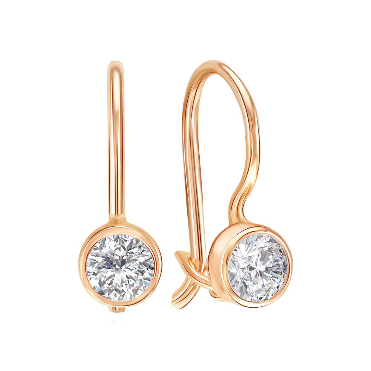 Серьги детские ZOLOTYE UZORY, красное золото 585 проба, вставка цирконий (ZOLOTYE UZORY, Россия) — от 579.60 руб. в сети магазинов 7 карат забронировать в магазине Серьги детские ZOLOTYE UZORY, красное золото 585 проба, вставка цирконий